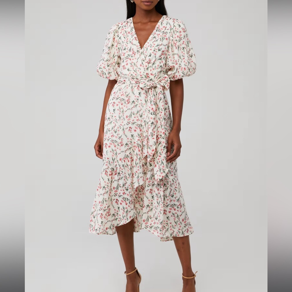 MINKPINK Kacie‎ Puff Sleeve Floral Print Midi Dress